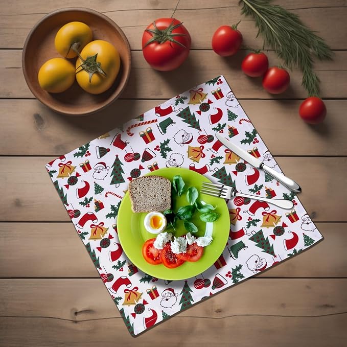 Urban Villa Christmas Dinner Napkins Christmas Print Cloth Napkins Set of 12 Premium Quality Dinner Napkins Cotton Oversized 20X20 in Cloth Napkins with Mitered Corners Ultra Soft Quality Napkins
