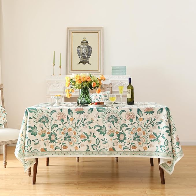 patdrea Designer French Table Cloth for Rectangle Tables,Vintage Italian Floral Tablecloth,Country Summer Linen Tablecloth,Wrinkle Free Table Cover for Kitchen Dining,Christmas,63" x 102"
