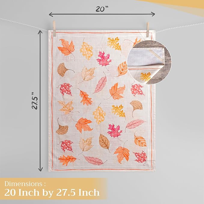 Maison d' Hermine Kitchen Towels Set of 3 100% Cotton 20" x 27.5" Reusable Cloth Tea Dish Towels Absorbent with Hanging Loop for Kitchen Dining Thanksgiving Christmas Decorations (Colours of Autumn)