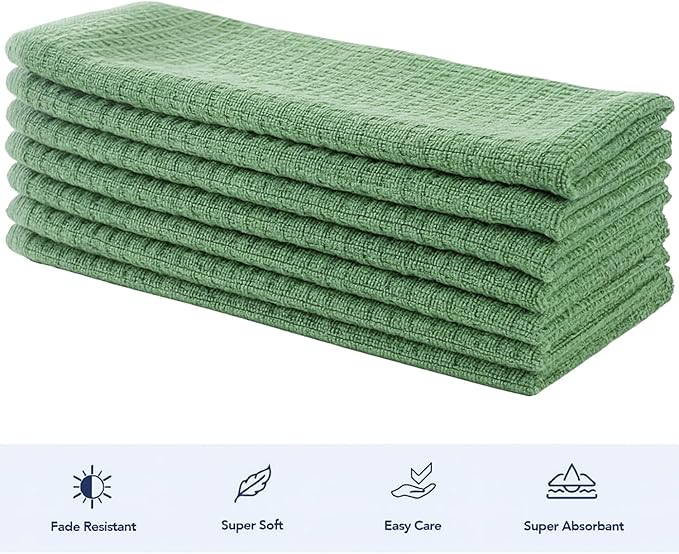 CRAFTSWORTH Kitchen Towels, 15 x 26 Inches, Pack of 6, 400 GSM, 100% Ring Spun Cotton, Striped Solid Sage Cotton Dish Towels Super Soft and Absorbent, Tea Towels and Bar Towels