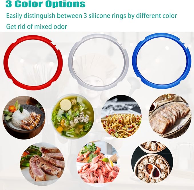 3 Pack Sealing Ring 3Qt for Instant Pot Sealing Rings 3 Qt Insta Pot, with 3 Float Valve Caps, Food-grade Silicone Instant Pot 3 Qt Sealing Ring, for instapot 3Qt, Red, Clear, Blue, Green