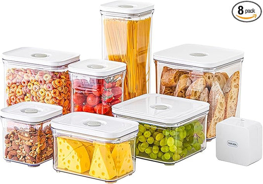 Premium Airtight Food Storage Containers Mega 8P/Set. Total 46.11cup, 7pcs Container and Vacuum Sealer. Smart One-Click Seal Lid, Patented Double Silicone Lining, 100% Leak Proof, BPA-FREE