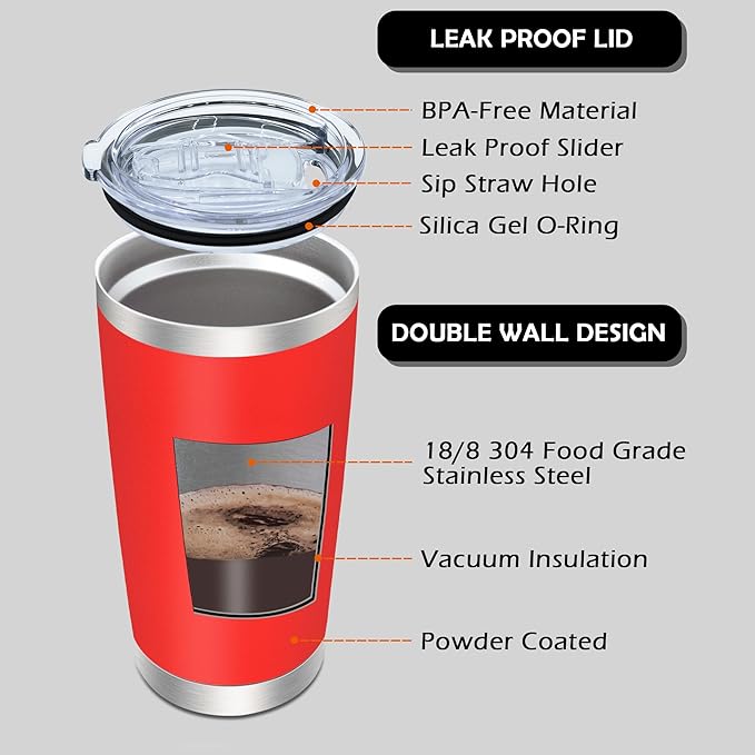 20oz Tumbler Bulk Stainless Steel Tumblers with Lid Vacuum Insulated Double Wall Travel Coffee Mug Powder Coated Tumbler Cup for Hot and Cold Drinks(Red, 12 pack)