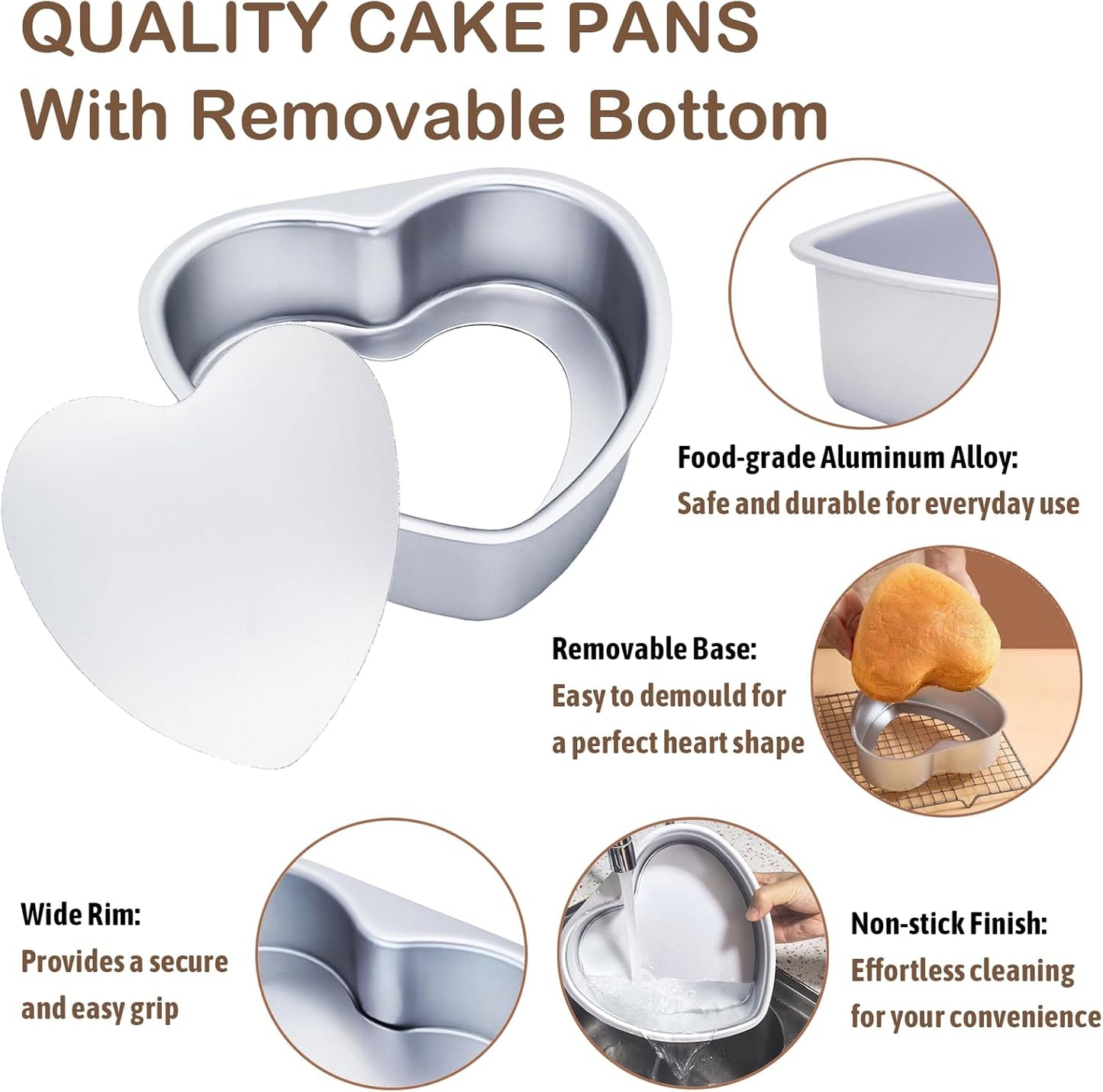 2 Pcs Heart Shaped Cake Pans with Removable Bottom, 8 & 10 Inch Aluminum Baking Mold Tool Set DIY Nonstick Cake Push Pan Cheese Cake Tray for Valentines Wedding Birthday Anniversary