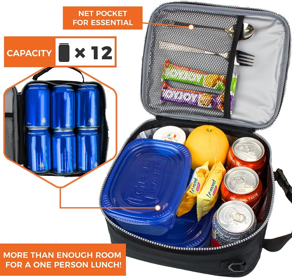 opux Insulated Lunch Box for Men Women Adult, Compact Lunch Bag for Kids Boy Girl Teen, Soft Lunch Cooler Bag for Work School, Leakproof Lunchbox Lunch Pail with Clip-on Buckle, Heather Navy