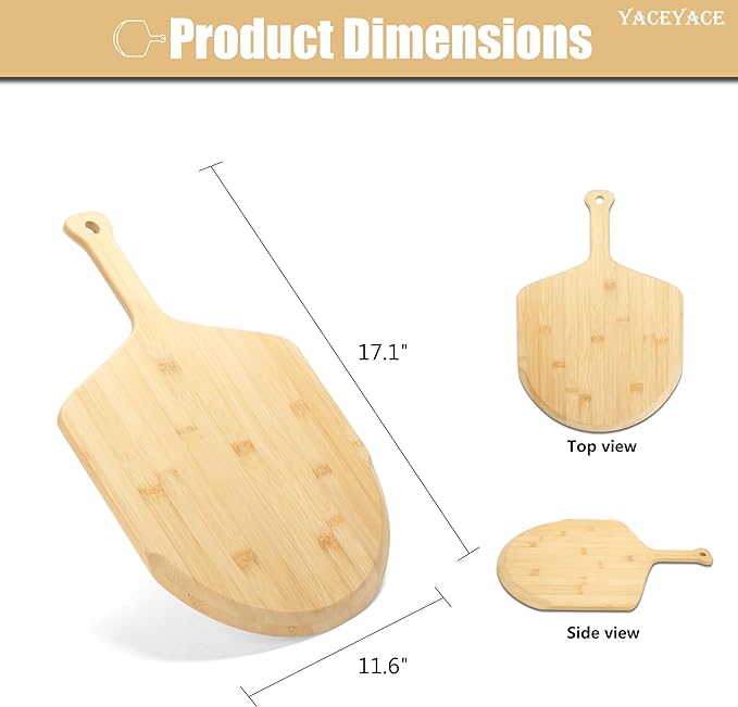 Pizza Peel 12 inch, 1Pcs Bamboo Pizza Paddle, Bamboo Pizza Spatula Paddle
