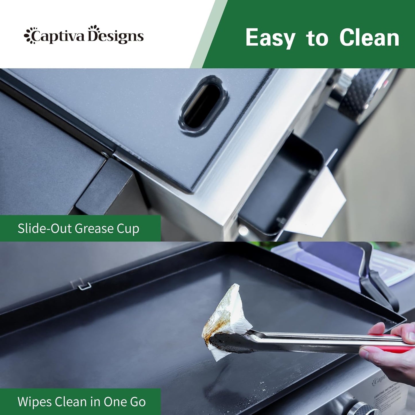 Captiva Designs 27 in Flat Top Griddle Grill with Ceramic Coated Cast Iron Pan, 3-Burner Propane Gas Griddle Grill, 33,000 BTU Output Flattop Grills for Outdoor Barbecue, Cooking and Party