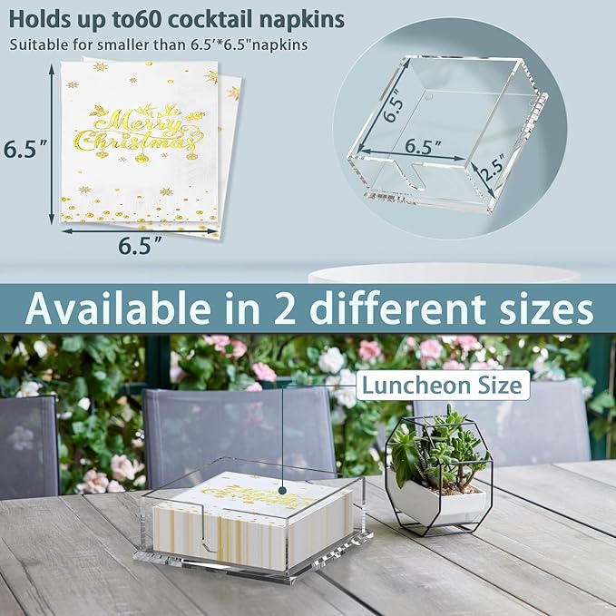 Napkin Holder for Table, Acrylic Napkin Paper Towel Holder for Kitchen, Clear Acrylic Guest Towel Holder Tray for Bathroom, Cocktail Napkin Holder for Dinner (Square Clear 7'')
