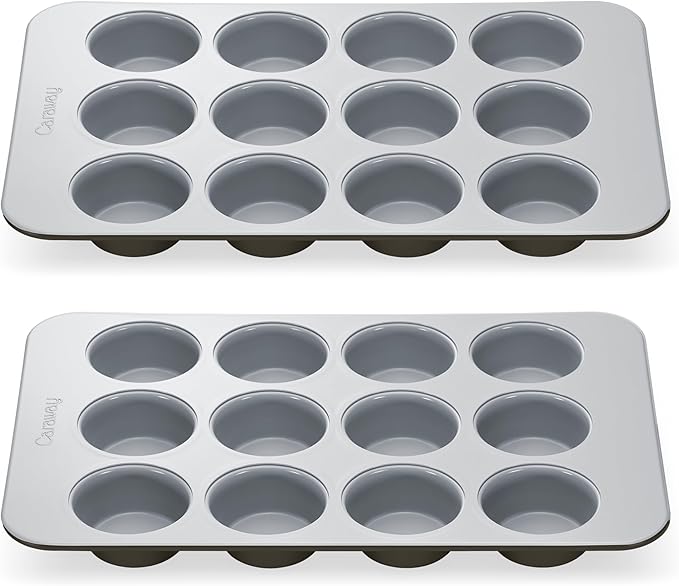 Caraway Non-Stick Ceramic 12-Cup Muffin Pan Duo - Naturally Slick Ceramic Coating - Non-Toxic, PTFE & PFOA Free - Perfect for Cupcakes, Muffins, and More - Black