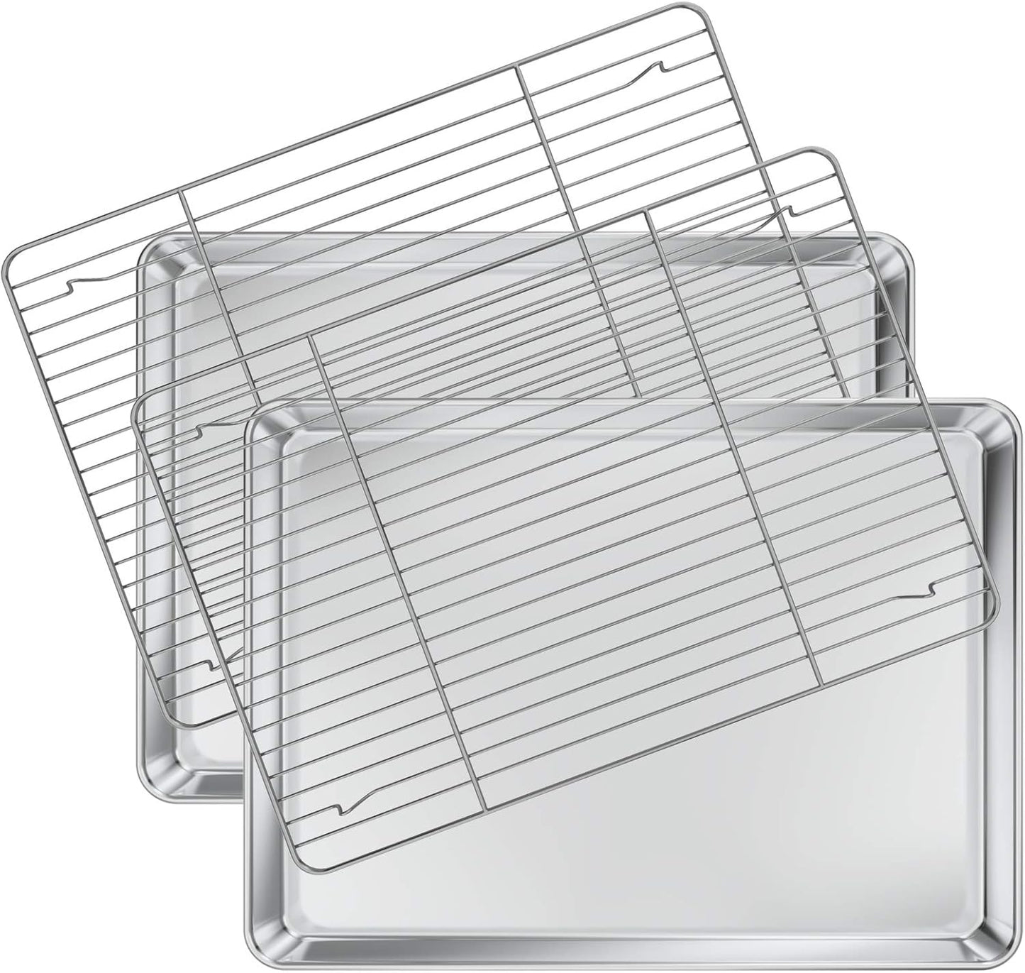 Deedro Baking Sheet with Rack Set [2 Sheets + 2 Racks], Stainless Steel Cookie Half Sheets Baking Pan Oven Tray with Cooling Rack, 17.32 x 12.28 x 1 Inch, Heavy Duty, Non-toxic, Easy Clean