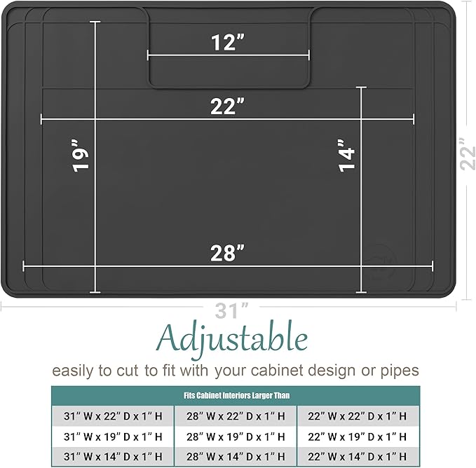 The Original Under Sink Mat - Silicone Waterproof mat, Adjustable, Easy to Clean, Kitchen cabinet liner, Disifenction Surface - 31" x 22" or smaller (Dark Gray, 31" x 22")