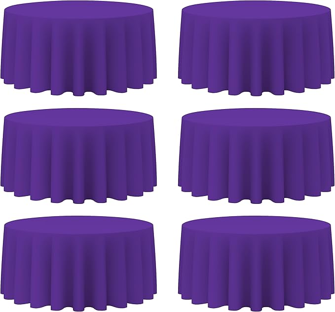 BRILLMAX 6 Pack Purple Round Tablecloths 132 Inch - Circle Bulk Linen Polyester Fabric Washable Table Cloth Cover for Wedding Reception Banquet Birthday Party Buffet Restaurant