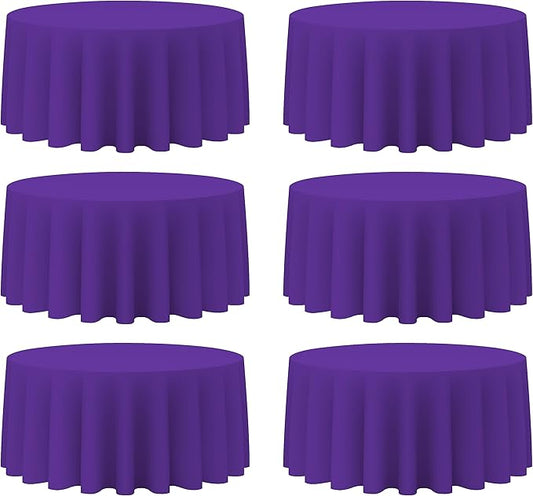 BRILLMAX 6 Pack Purple Round Tablecloths 132 Inch - Circle Bulk Linen Polyester Fabric Washable Table Cloth Cover for Wedding Reception Banquet Birthday Party Buffet Restaurant