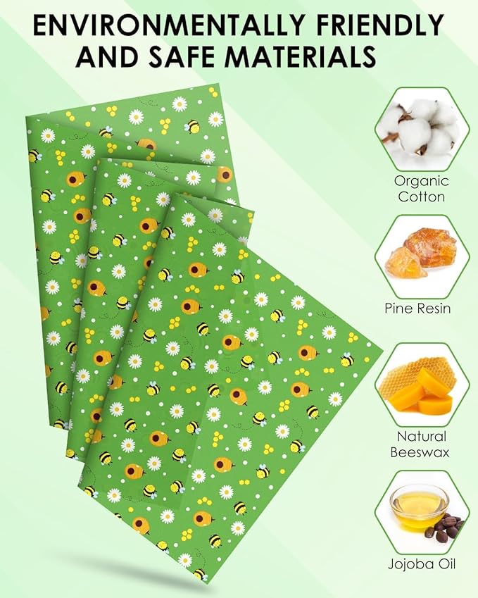 Beeswax Food Wraps,13x39 Inch Honeycomb Bread Wrap Eco-Friendly Reusable Bread Storage Bags Kitchen Food Storage Organic Beeswax Plastic Wrap