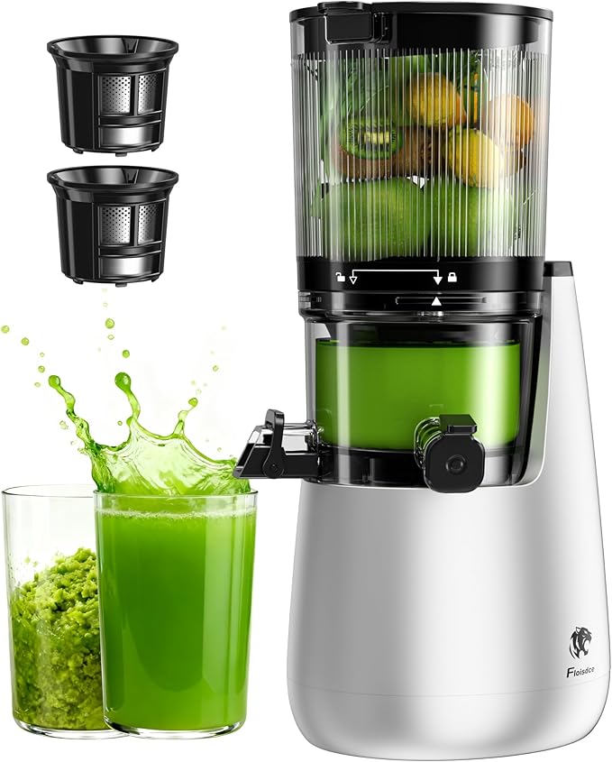 B11 Cold Press Juicer, 6" Extra Wide Feed Chute Slow Masticating Juicer Machine, Powerful AC Brushless Motor, Self Precut System, Easy to Clean, BPA-Free, Extra one Replace juicer strainer