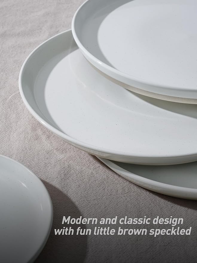 Famiware Saturn Speckled Dinnerware Sets for 6 (18 Pieces), Stoneware Plates and Bowls Dish Set - Chip and Scratch Resistant, Microwave and Dishwasher Safe, White