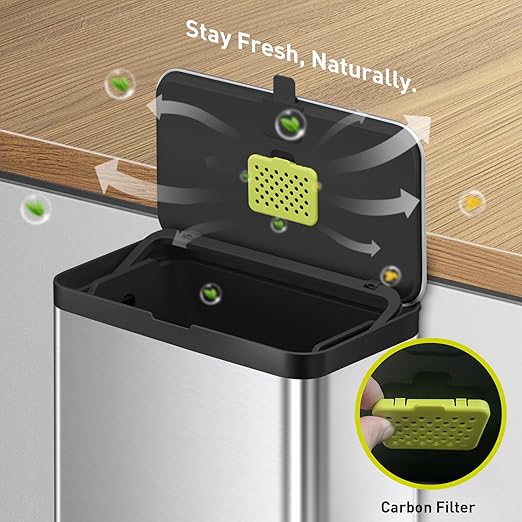 EKO Kitchen Compost Bin, 7L / 1.85 Gal Stainless Steel with Removable Inner Bucket and Deodorizer Compartment, 2-in-1 Countertop Compost Bin with Lid, Food Waste Caddy for Kitchen (MMT & Black Finish)