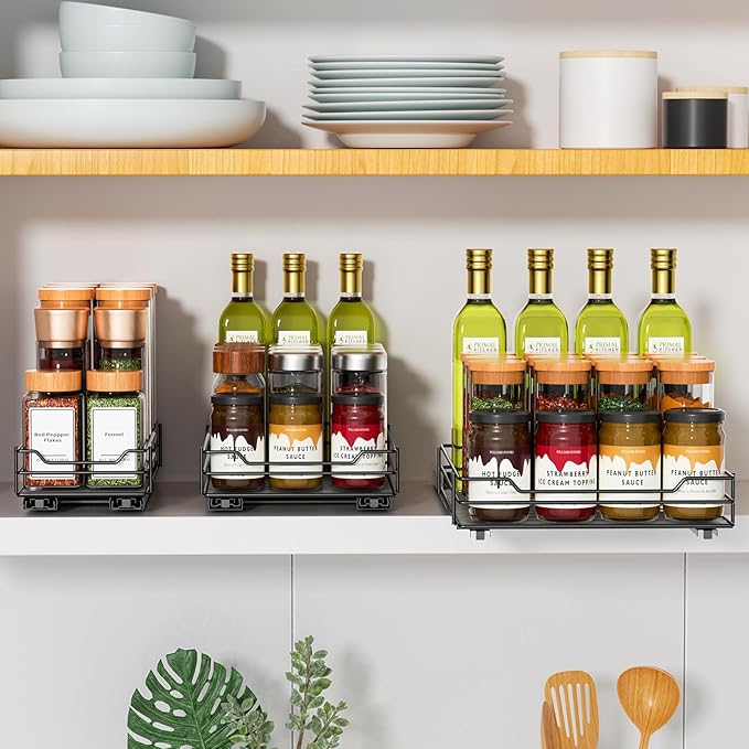 RCHYFEED Pull Out Spice Rack Organizer for Cabinet,Slide out Spice Organizer for Inside Cabinets,Heavy Duty Spice Organization for Kitchen and Pantry,Seasoning,Sauces(1-Tier,4.5" Wx10.5 Dx2.5 H)