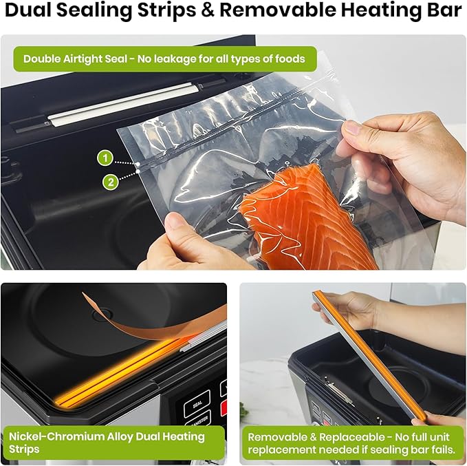 Chamber Vacuum Sealer – 5.28QT Large Chamber, Replaceable 11.5" Sealing Bar with Double Seal, Perfect for Meats, Soups, Sauces & Liquids, Includes 30 Pre-Cut Vacuum Bags, Stainless Steel