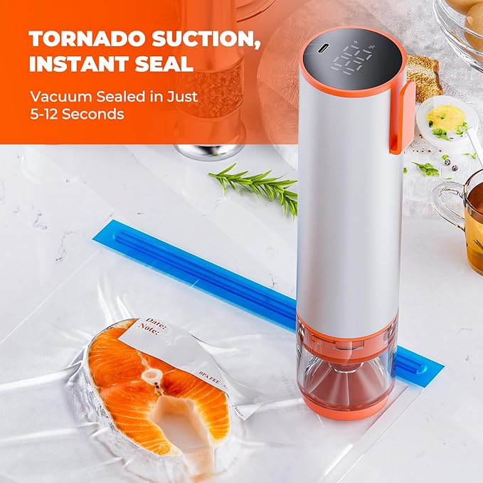 Handheld Vacuum Sealer with Multi-Purpose Use, Powerful Suction, 4 Mason Jar Lids, Aluminum Body, One-Touch Operation, Kitchen Essentials for Sports Balls, Gray