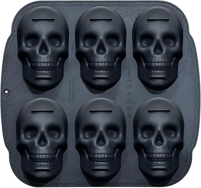 JETKONG 6 Cavity Skull Cake Pan and Silicone Skull Cakelet Mold