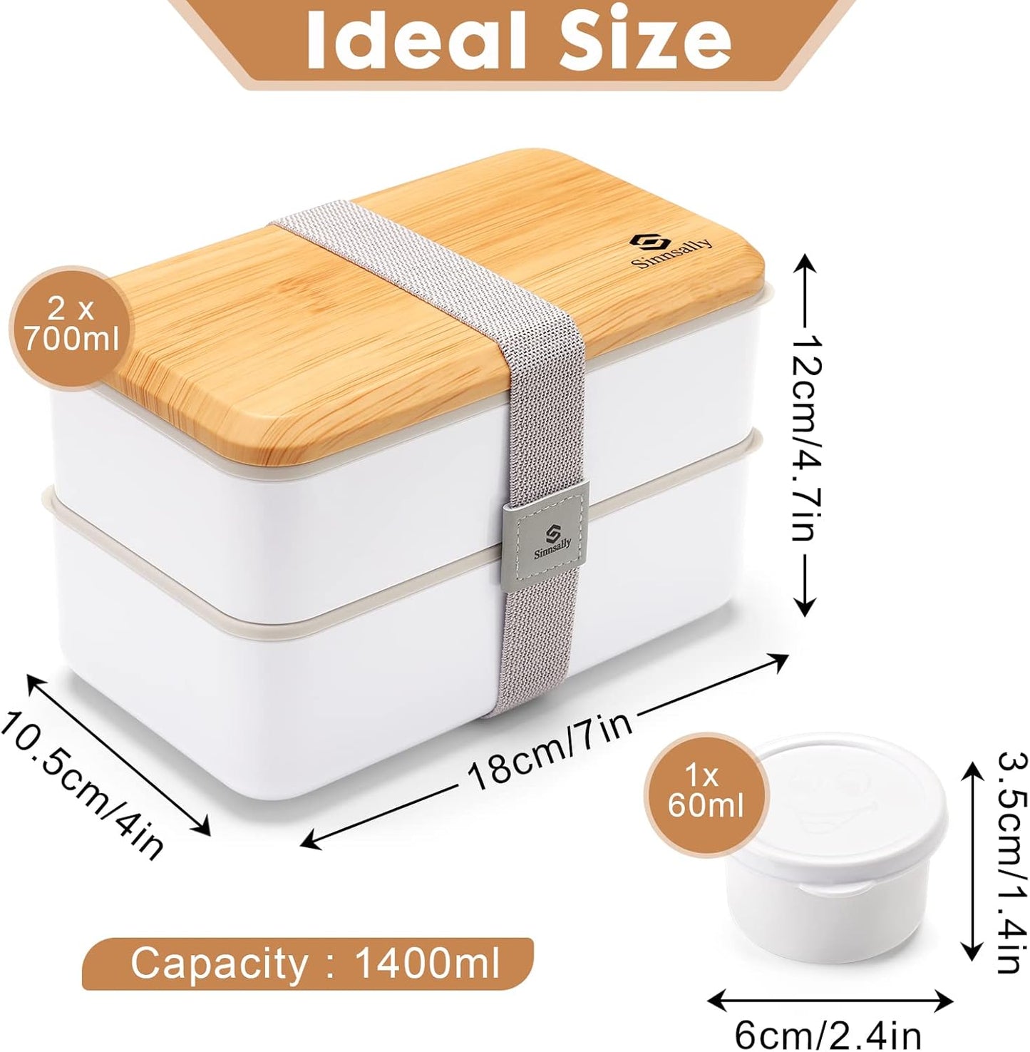 Sinnsally Lunch Box for Adult,1400ml Stackable Japanese Bento Lunch Box for Women,Lunch Containers with Food Compartments,Rectangle Bento Box with Cutlery Set,Leak-proof,Microwave Safe (White)