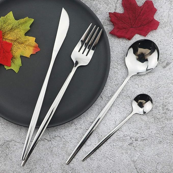 JASHII 24 Pieces Silverware Flatware Cutlery Set, Stainless Steel Tableware Silverware-Service for 6 Dishwasher Safe Full Set Flatware Durable (Silver)