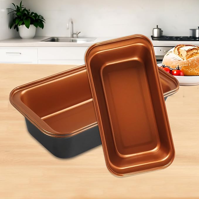 3-Pack 9x5 Loaf Pan for Baking Bread, Nonstick Bread Pan With Copper & Black Two-Tone Finish Perfect for Homemade Bread, Meatloaf, Pound Cake