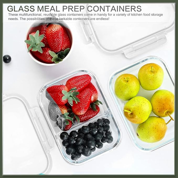 KOMUEE 10 Packs 30 oz Glass Meal Prep Containers,Glass Food Storage Containers with Lids,Airtight Lunch Bento Boxes,Microwave, Oven, Freezer and Dishwasher,White