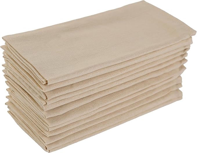 Solid Color Blended Fabric Thin Dinner Cloth Napkins - Set of 12 (40 x 40 cm) - for Events & Home Use (Beige)