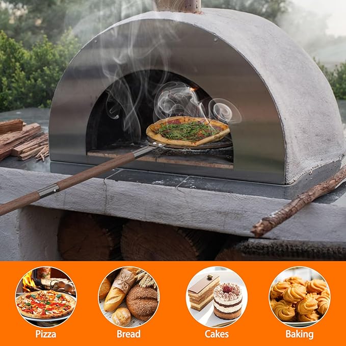 8 Inch Metal Pizza Turning Peel with 48 Inch Long Wooden Handle, Aluminum Pizza Paddle for Oven and Grill, Outdoor Pizza Oven Accessories