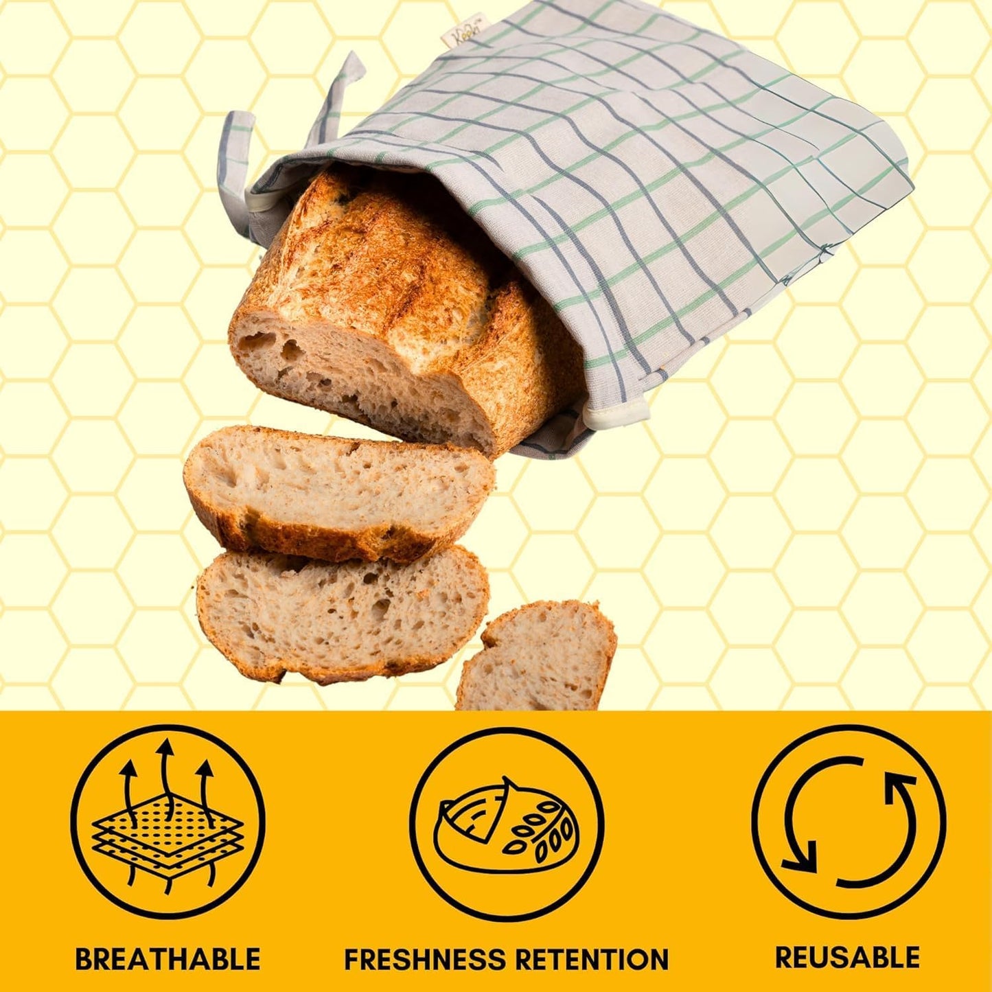 Keeki Bag - The Original Beeswax Lined Bread Bag for Homemade & Sourdough | Reusable Linen Bread Storage | Beeswax Wrap Alternative | Plastic-Free Storage w/Wide Drawstring Closure (Pink)