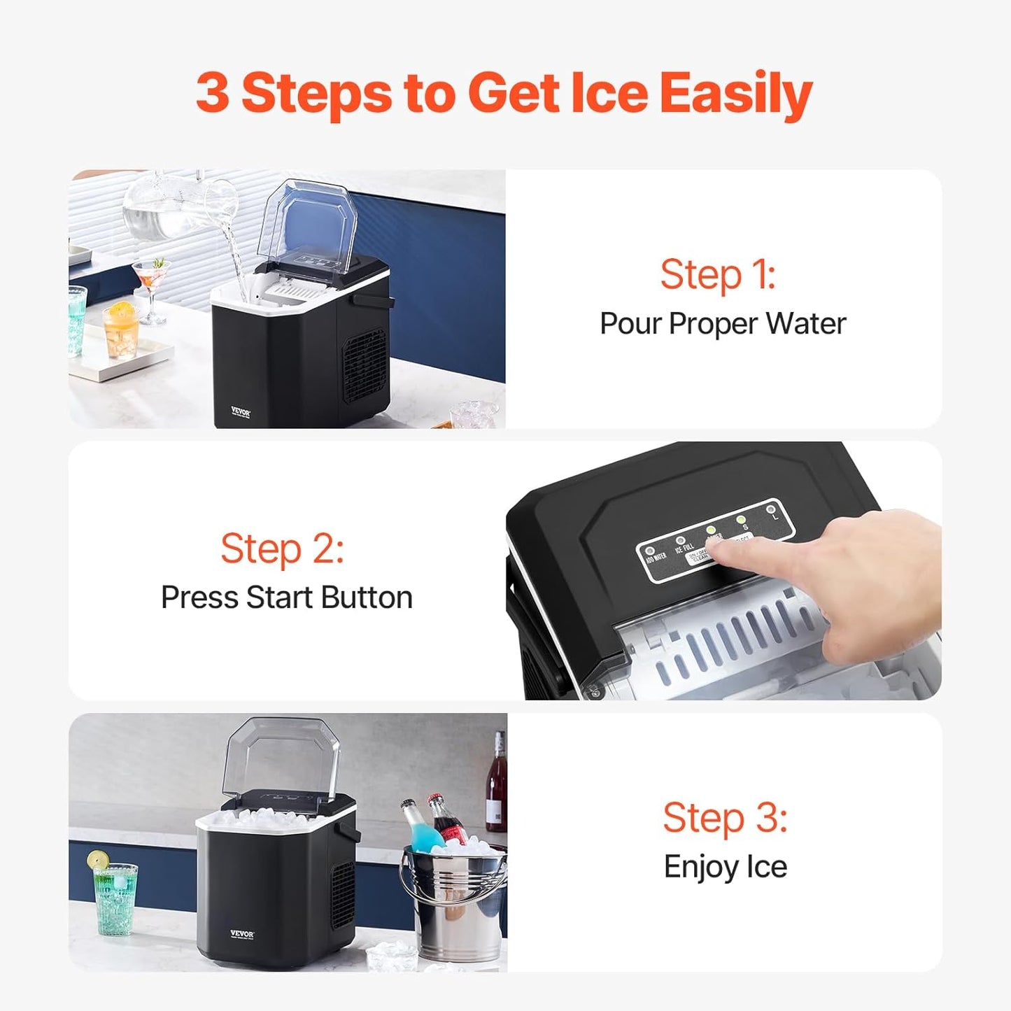 VEVOR Countertop Ice Maker, 9 Cubes Ready in 6 Mins, 26lbs in 24Hrs, Self-Cleaning Portable Ice Maker with Ice Scoop and Basket, Ice Machine with 2 Sizes Bullet Ice for Home Kitchen Office Bar Party