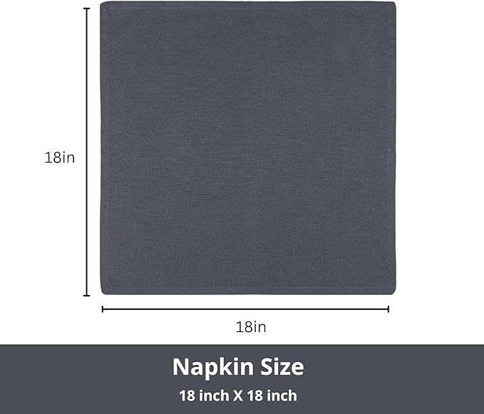 PurpleEssences Set of 12 Cloth Dinner Napkins 100% Cotton 18x18 Inch - Soft Durable Washable - Ideal for Farmhouse Party Christmas Holiday Winter - Perfect Everyday Use Table Linen - Dark Gray