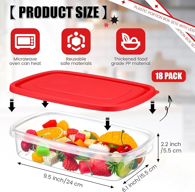 18 Pcs 33 Oz/ 4 Cups Plastic Food Storage Containers with Lids Portion Box Sets with Cover Stackable Plastic Containers with Lids Microwave Freezer Dishwasher Safe (Red)
