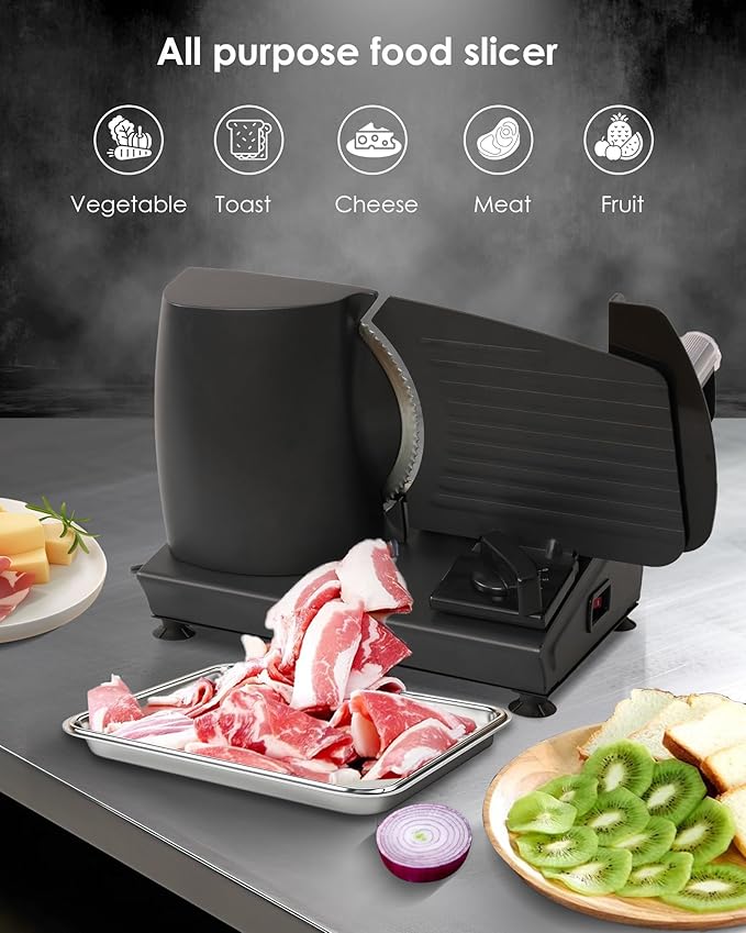 Meat Slicer, Electric Meat Slicer with 7.5" Stainless Steel Blade, Adjustable Thickness Deli Slicers for Home Use, Easy to Clean, Cuts Meat, Bread, Cheese and Deli, Black