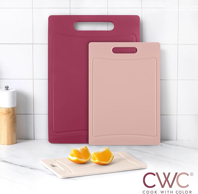 COOK WITH COLOR Non-Slip Cutting Board Set – Kitchen Essentials with Easy Grip Handle for Meat, Veggies, and Fruits, 3 Cutting Boards, Rose