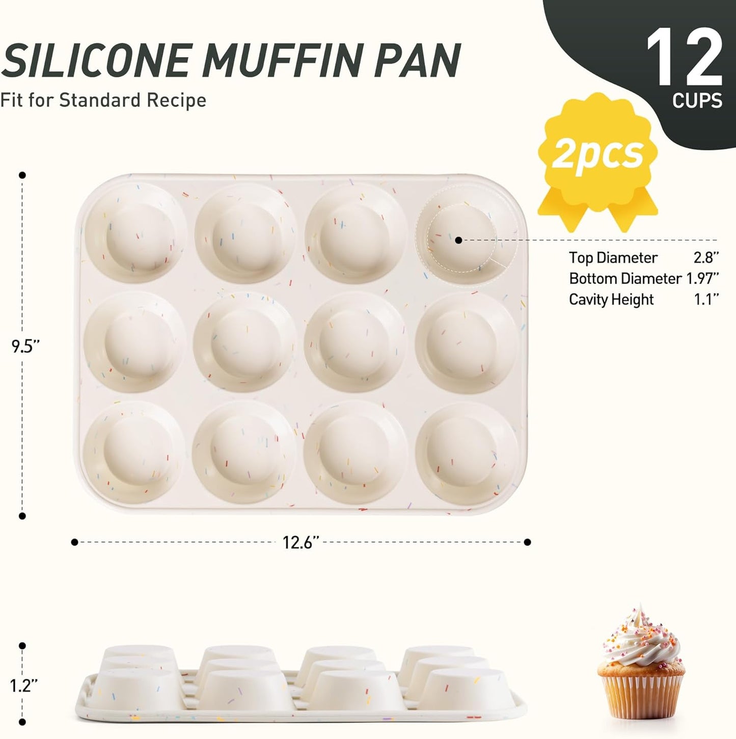 2 Pack 12 Cups Silicone Muffin Pan with Metal Reinforced Frame Regular Size Silicone Molds Cupcake Cake Baking Pans Cookie Baking Chocoflan Cupcake Mold Nonstick Muffin Tin Home Baking Supplies