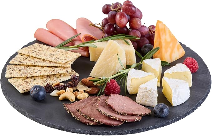 Restaurantware Slate Serving Trays 4 Pack of 11.81" Foam Feet Charcuterie Stone Plates Rustic Edges Freezable Black Square Serving Display Cheese Boards for Kitchen, Gourmet, Dining, Parties