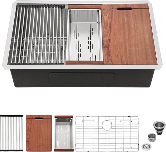 30 Undermount Kitchen Sink - Mocoloo 30x19 Inch Stainless Steel Kitchen Sink Workstation 16 Gauge Single Bowl Handmade Basin, 10 Inch Deep