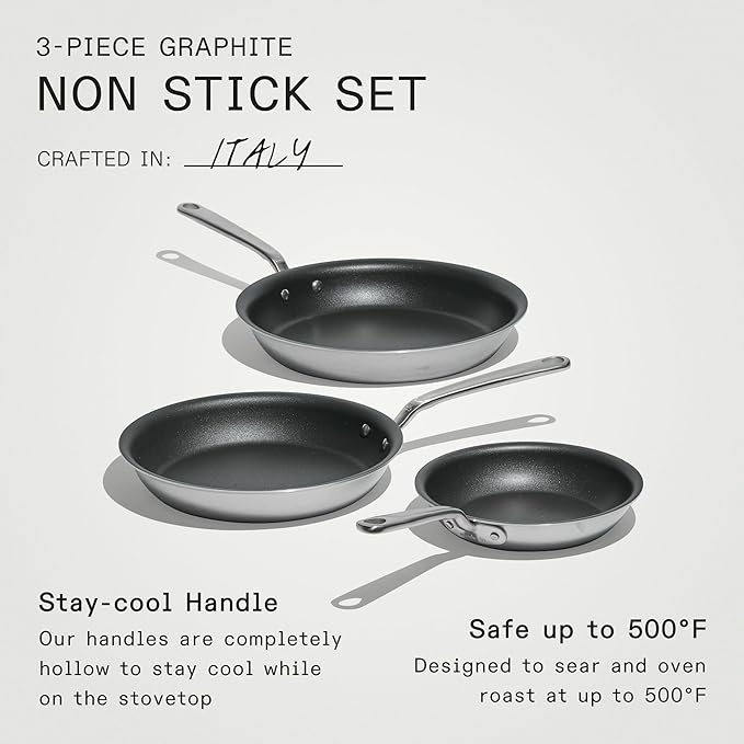 Made In Cookware - ProCoat Non Stick 3 Piece Frying Pan Set (Includes 8",10",12") - 5 Ply Stainless Clad - Professional Cookware - Crafted in USA - Induction Compatible - (Graphite)