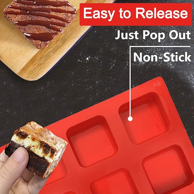 Walfos Silicone Brownie Pan, 9-Cavity Non-stick Square Baking Pan, Perfect for Brownies, Cornbread, Muffin and Cakes, BPA Free and Dishwasher Safe
