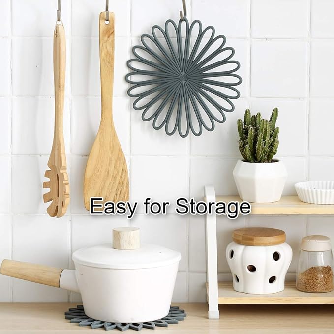 Set of 3 Silicone Trivet Mat - Hot Pot Holder Hot Pads for Table & Countertop - Trivet for Hot Dishes - Non-Slip & Heat Resistant Modern Kitchen Hot Pads for Pots & Pans, Yellow