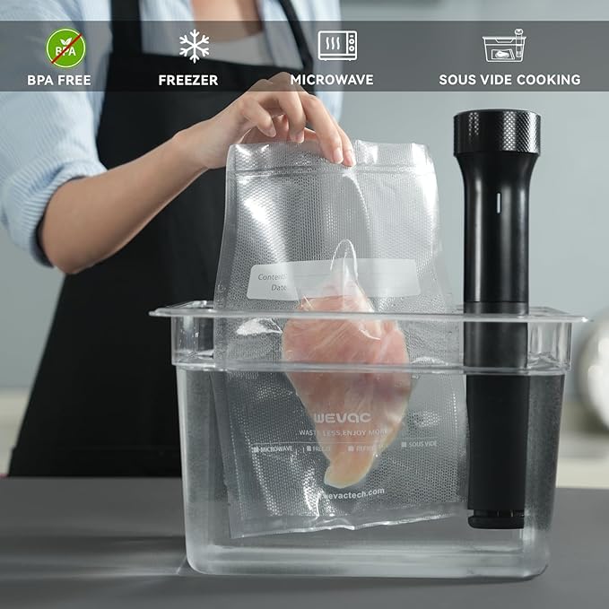 Wevac 6" x 10" Precut Vacuum Sealer Bags, 200 Count, Includes 5 Liquid Block Bags & 5 Bone Guard Pieces, Heavy Duty for Food Storage, Sous Vide & Meal Prep