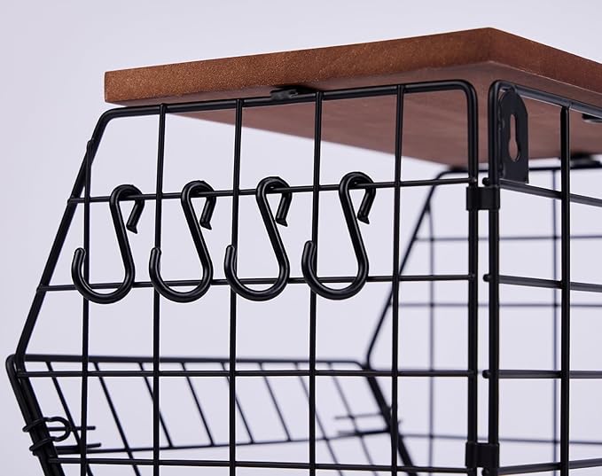 2 Pack XL Trash Bag Holder, Stackable Garbage Bag Dispenser with Wood Lid for Kitchen Countertop Pantry, Laundry & Under Sink Organization Storage