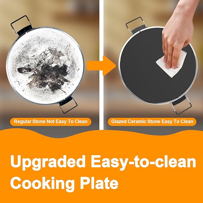 Pizza Oven Indoor, 12 Inch Retro Pizza Maker, Rapid Heating 800˚F, 1200W Glazed Ceramic Stone Electric Pizza Cooker, Two-button Precise Temperature Control, Viewing Window for Precise Cooking