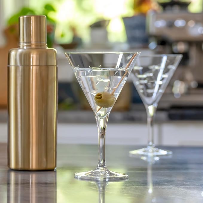 Rolf Glass School of Fish Martini Glass | Stemmed 7.5 oz. Martini Glasses | Lead-Free Glass | Diamond-Wheel Engraved Cocktail Glasses | Made in the USA (Set of 4)