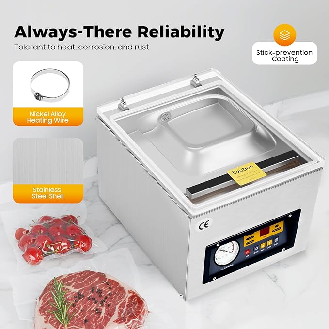 Bepritm Chamber Vacuum Sealer, 120W Commercial Kitchen Food Digital Packaging Vacuum Sealer with Adjustable Temperature, 2 CFM Pump Rate Automatic Packaging Machine Sealer for Food Saver, Using