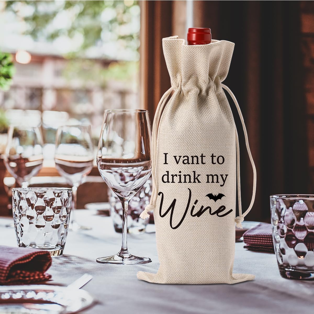 I Vant Drink My Wine Halloween Wine Bag - Birthday Gifts for Women & Men - Party Decorations