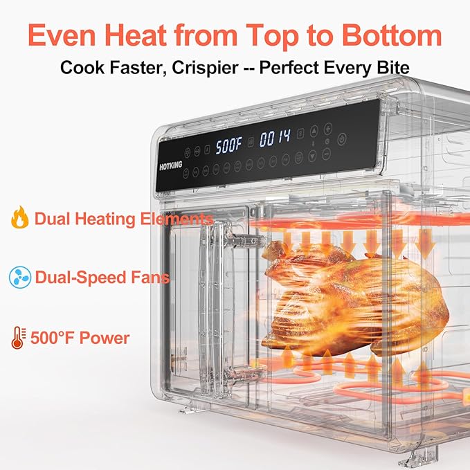 HotKing Dual-Zone Air Fryer Toaster Oven Combo, 28 QT Extra Large, Non Toxic Stainless Steel Convection Oven with French Door, Countertop Airfryer with Window, Racks, Rotisserie, Dehydrator, ETL Rated